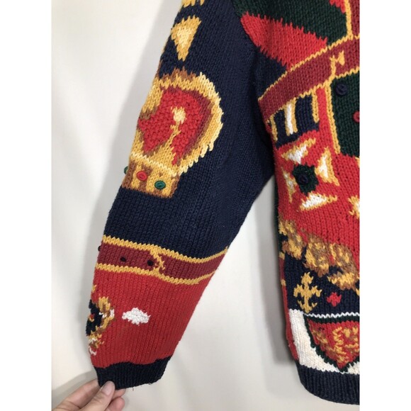 The Eagles Eye Medium Women's Crown Royalty Hand Knit Cardigan Sweater Sz Small - Picture 5 of 7